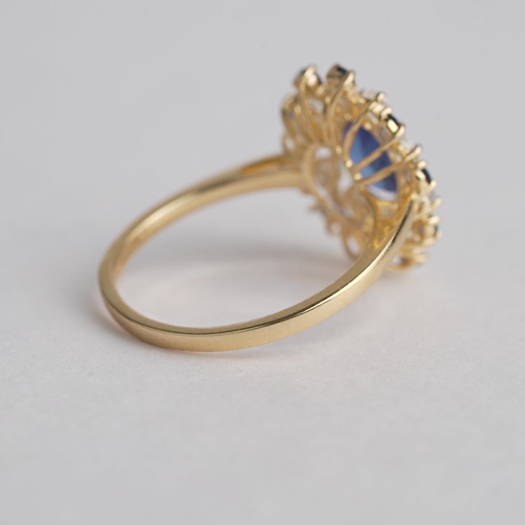 Blue Sapphire Diamond Halo Ring