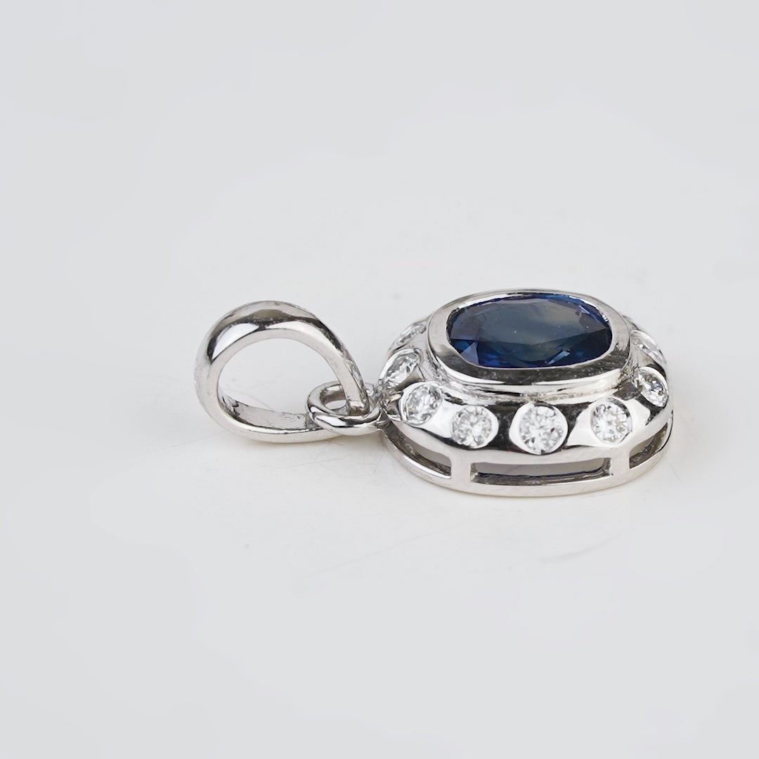 Blue Sapphire Diamond Halo Pendant