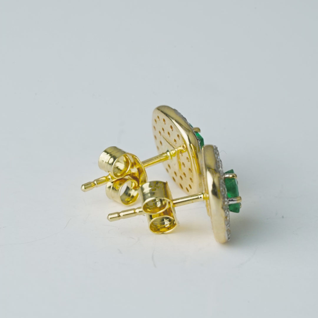 Emerald Diamond Halo Stud Earrings