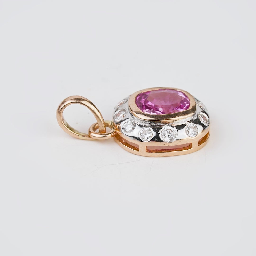 Pink Sapphire Diamond Halo Pendant