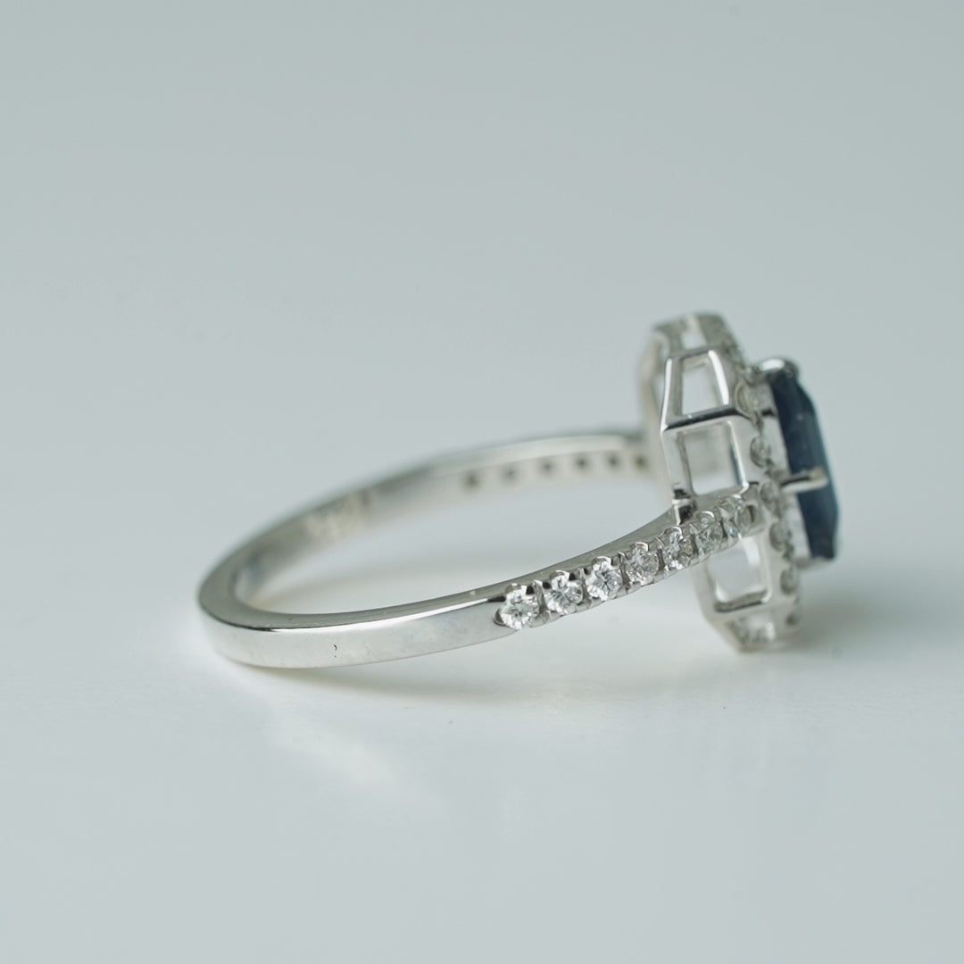 Blue Sapphire Diamond Halo Ring