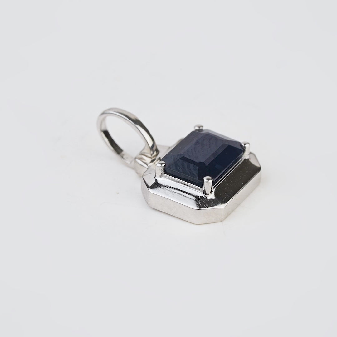 Emerald Cut Blue Sapphire Solitaire Pendant