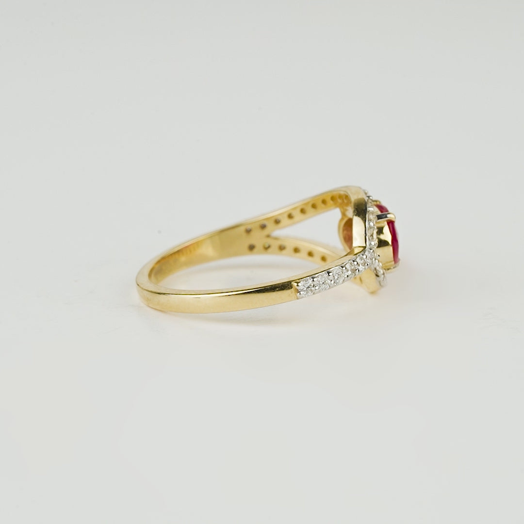 Oval Ruby Diamond Halo Ring